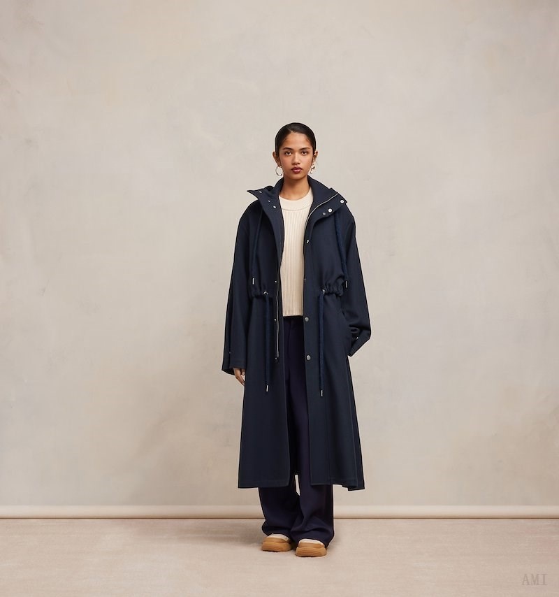 Ami Paris Long Parka Bleu Femme | XAA-23765448