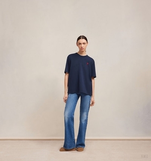 Ami Paris Ami De Coeur T-shirt Bleu Femme | TGH-88144278